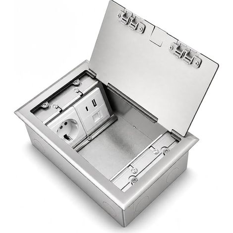 Caja de Toma Empotrable en el Suelo con 3 Tomas EU + 1 USB + 1 Tipo C + 1 RJ45 (1/5)
