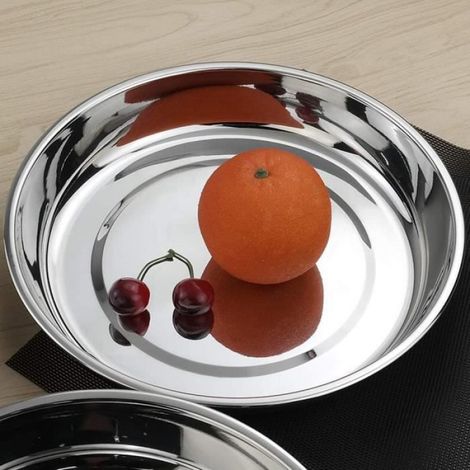 4pcs assiettes en inox, plats ronds, assiettes plates, assiettes à dessert (1/4)