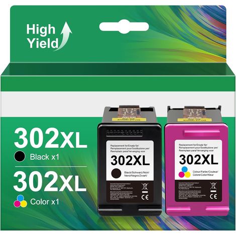 302 XL Compatible pour HP 302XL Recyclé Cartouches d'encre pour HP Envy 4525 4520 4522 4524 4520 Officejet 3833 3830 3834 3832 4650 4654 Deskjet 3630 2130 1110 (2-Pack (1/5)