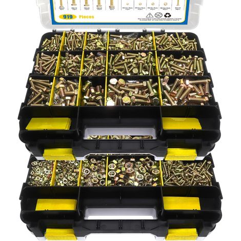 Assortment of 919 grade 8.8 metric bolts,  M4 M5 M6 M8 bolt and nut kit,  yellow galvanized,  length 12-30mm (yellow box) (1/5)