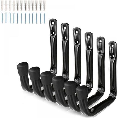 6er-Set robuste Garagenleiterhaken – Wandmontage – Geeignet für Fahrräder, Leitern, Klappstühle und sperrige Gegenstände – Schwarz (1/5)