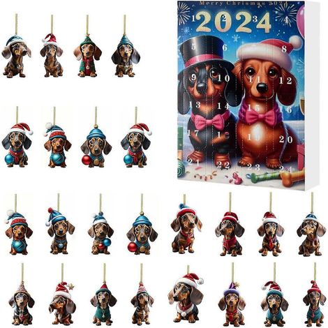 Adventskalender mit niedlichem Dackel-Anhänger, 24 Tage Weihnachts-Countdown-Kalender, Geschenkidee Typ C