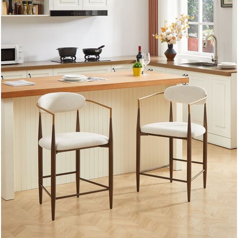 Set de 2 tabourets de bar 55x59x94 cm en tissu beige avec accoudoirs, pour îlot de cuisine – MEUBLIV (1/5)