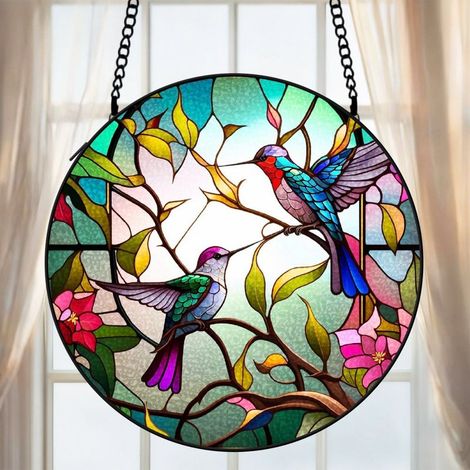 Vitrail colibri attrape-soleil 16 cm décoration fenêtre élégante suspension cadeau grand-mère (1/5)