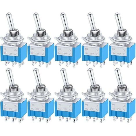 10 Stück Mini-Kippschalter EIN/AUS/EIN 6 Klemmen 3 Positionen DPDT Metall-Wippschalter AC 125 V 6 A für Auto, LKW, Boot MTS-203 (1/4)