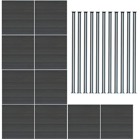 Composite Fence Panels x 10 & 11 Aluminium Posts 6ft Board Grey