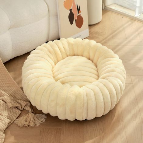 Letto rotondo per gatti e cani in tessuto morbido beige di 40 cm di diametro, letto extra large per gatti, letto caldo per cani in inverno (1/5)