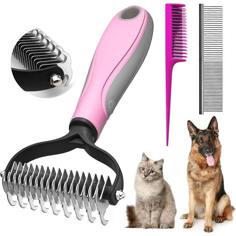 1 Brosse Chien Chat, Peigne Double Face 17 Et 9 Dents, Élimine Sous-Poil Et Nœuds, Poignée Ergonomique TPR (1/5)