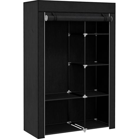Armario de tela, armario portátil con 6 estantes, 1 barra para colgar ropa, armario plegable, 103 x 43 x 162,5 cm, negro