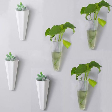 6 Pcs Pot Plante Mural Plastique géométrique, Mini Succulent Planter Vase Fleur Artificielle pour Décoration Murale, 15 x 7cm, Décorations d'intérieur (1/5)