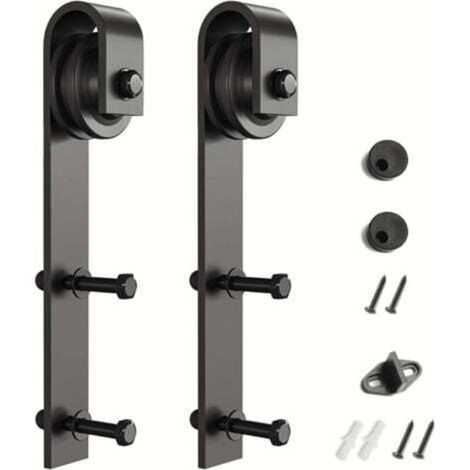 Supports de quincaillerie pour porte de grange coulissante, 2 pièces (noirs) (supports en forme de J) (1/4)