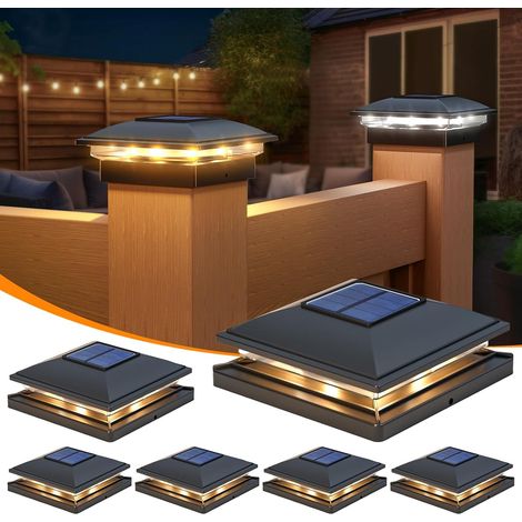 6er-Pack Solar-Zaunpfostenleuchten, 2 Modi, solarbetriebene, wasserdichte Pfostenleuchten für den Außenbereich, für Garten, Terrasse, Hof, Veranda, Zaunpfosten, Deck, Holz (4 x 4), 6 x 6, Vinyl (4 x 4