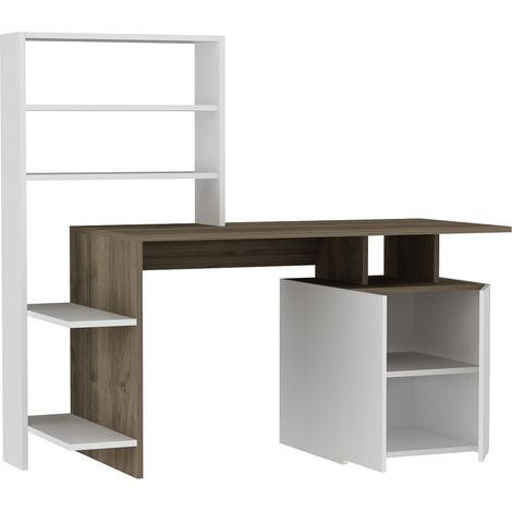 Schreibtisch Loria, 6 Regale, 2 Türen, 6 Fächer, 146x60x74h cm Weiß