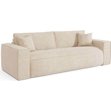 Divano letto 3 posti express in tessuto beige Letto 140 cm Materasso 13 cm memory foam - AMELIA