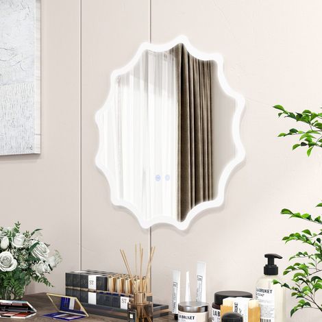 Miroir de salle de bain antibuée avec chauffage en forme de vague, miroir mural LED 60 x 60 cm (1/5)