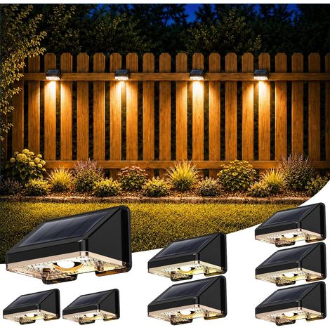 Applique Solaire Exterieur Lot de 8 Lumiere Solaire Extérieur Blanc Chaud Lampe Solaire Murale Exterieur Étanche avec Joli Éclairage d'ambiance pour Clôture, Mur et Jardin (1/5)