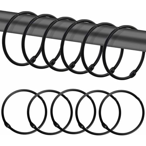 12 anillas negras para cortina de ducha, resistentes a la oxidación, redondas de metal para baño, vestidor, ventana y decoración del hogar, fáciles de colgar. (1/4)