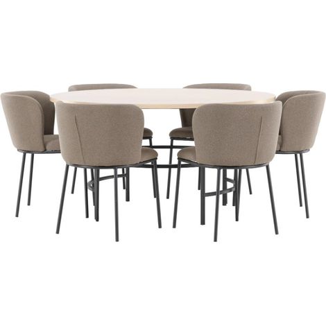 Copenhagen Essgruppe Tisch Ø140cm und 6 Stühle whitewash, braun. (1/4)