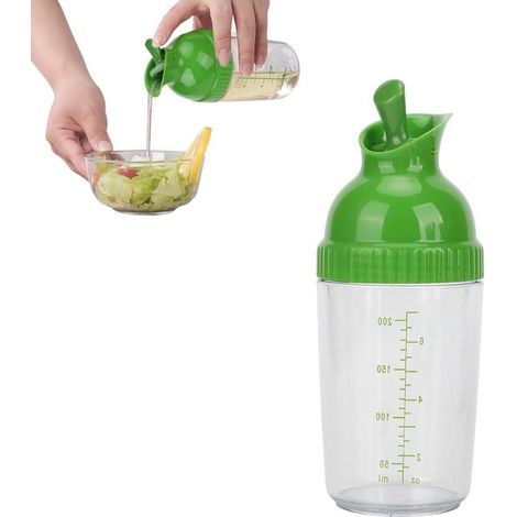 200-ml-Salatdressing-Shaker - Sojasaucen-, Essig-, Öl- und Gewürzglas mit Deckel - Auslaufsichere Messflaschen aus Kunststoff (grün)