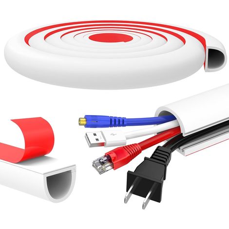 Goulotte Passe Cable, Cache Cable Mural Blanc autocollante, Passe Cable Mural en Silicone sur Le Mur, Goulotte Electrique protéger Un câble au Sol, 20×20mm – 3 Mètres (1/5)