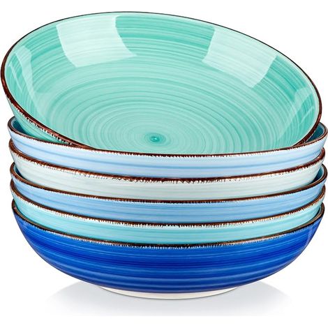 BONITA Series Set of Stoneware Pasta Bowls Serving Bowls, 21.5cm, Microwave and Soup Safe for Kitchen, Blue (1/5)