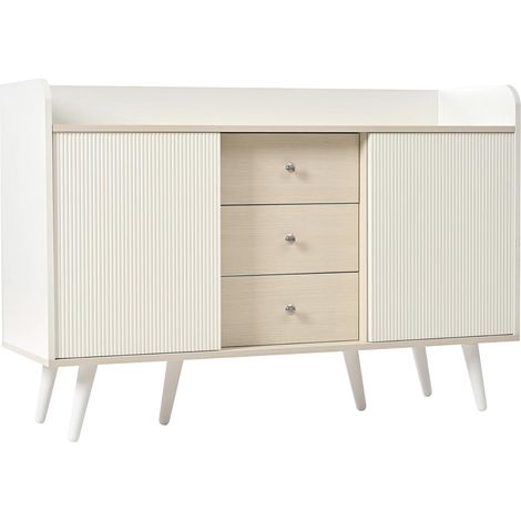 Sideboard mit drei Schubladen, exquisite Maserung. Sideboard für Schlafzimmer und Wohnzimmer, Moderne Holzfarbe-Sideboard mit Stauraumregalen. L117,5 cm