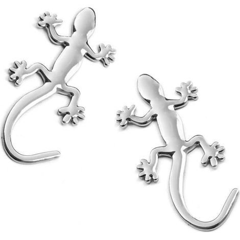 Logo Gecko métal 3D Insigne de Voiture emblème Autocollant Badge Voiture Solide Autocollant pour Voiture Accessoires décoratifs Styling Universal 2pcs (Argent) (1/5)