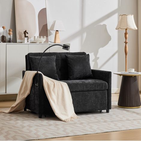 Canapé-lit 1 place pliable en tissu avec USB et support tablette 109 x 59 x 82 cm noir REDOM (1/5)