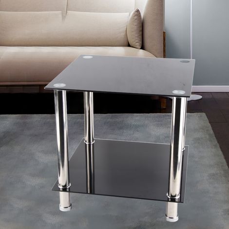 Table d'appoint noire en verre avec pieds chromés, table d'appoint pour salon, lampe d'extrémité, meuble bas élégant (1/5)