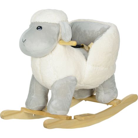 Cheval à bascule pour enfants de 18 à 36 mois en forme de petit mouton avec sons et revêtement doux, Gris (1/5)