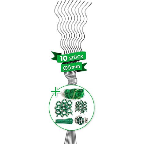 Karat – Lot de 10 tuteurs spiralés en acier galvanisé – 180 cm pour tomates – Résistants aux intempéries – Installation rapide avec kit d'accessoires