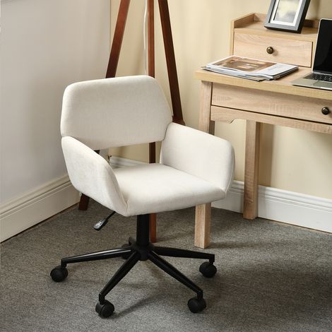 URBAN MEUBLE Chaise de bureau scandinave tissu beige pivotante hauteur réglable et 5 roulettes (1/5)