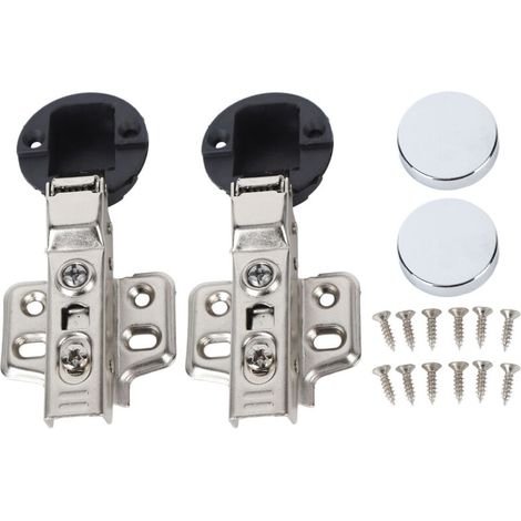 Lot de 2 charnières amorties pour porte vitrée – Acier inox 201 – Cup 35 mm – Coudée moyenne (semi-recouvrement 9 mm) (1/5)