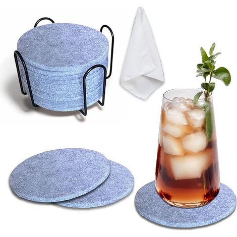 Dessous de Verre Feutre Rond, 10 cm X 5 mm Dessous de Plat en Verre Réutilisables Absorbants pour Maison Bureau Bar, Restaurants sous Tasse pour Tasses, Bouteilles, Bols (Gris) (1/5)