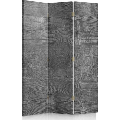Paravent Design Gris Bois 3 Panneaux pour Intérieur Chic - 110 x 150 cm - 2 faces R° V° + rotation 360° (1/5)