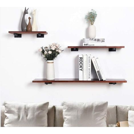 Supports Equerre Etagere 25 cm, Equerre Industrielle Etagere Murale Fixation Invisible Supports Vintage Equerre Murale Equerre Metallique Bricolage Noir avec Vis (2 Pi&egraveces) MOONSTARS (1/4)