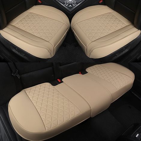 Set di 3 coprisedili per auto - Coprisedili anteriori e posteriori in similpelle PU con fondo antiscivolo e design trapuntato triangolare Compatibilità universale con il 90% dei veicoli, set da tre p (1/5)
