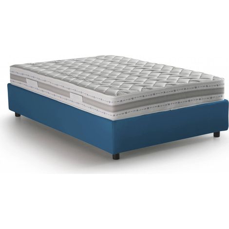 Talamo Italia Letto matrimoniale Grace, Letto contenitore con rivestimento in tessuto, 100% Made in Italy, Apertura frontale, con materasso Cm 160x200 incluso, Blu, con imballo rinforzato