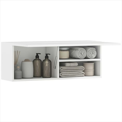 Meuble de salle de bain mural blanc avec porte relevable MDF (1/5)