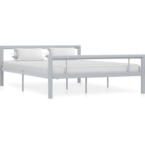 vidaXL Cadre de lit sans matelas gris et blanc métal 160x200 cm (1/5)