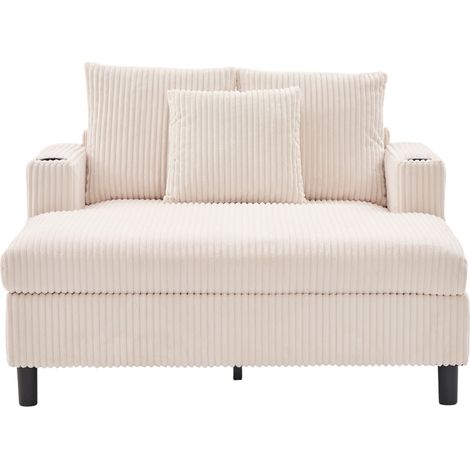 Fauteuil relax XXL en velours côtelé beige avec LED multicolore, USB et porte-gobelet, 2 colis, 350 kg, pour salon ou chambre CHICFURN (1/5)