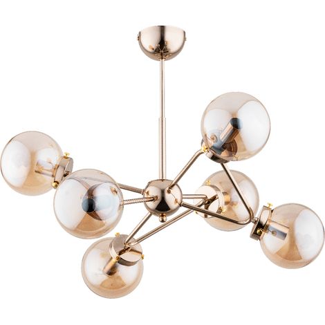 Suspension moderne dorée boules verre ambre 6xE14 Alfa (1/3)