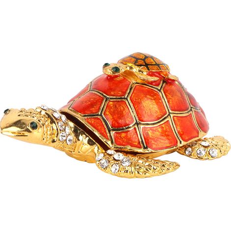 Décoration Tortue Diamantée Brillante, Statue en Métal pour Décor d'Intérieur (Orange) (1/5)
