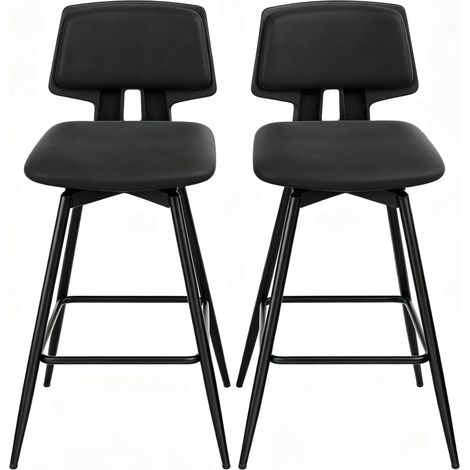 Set de 2 taburetes de bar giratorios 360° con respaldo de polipiel negra 65,5 cm MODENUIT (1/5)