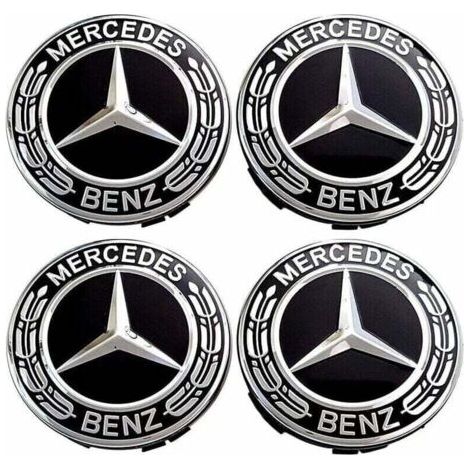 Trimec – Satz mit 4 Radnabenkappen 75 mm – ABS-Kunststoff und Aluminium – Radzierblenden-Ersatz – Kompatibel mit Mercedes-Benz