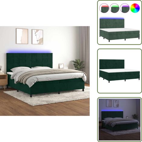 The Living Store Sommier à lattes de lit matelas et LED Vert foncé 200x200 cm - Lit Plateforme - Lit Capitonné - Lit Design - Lit Moderne - Lit Velours (1/5)