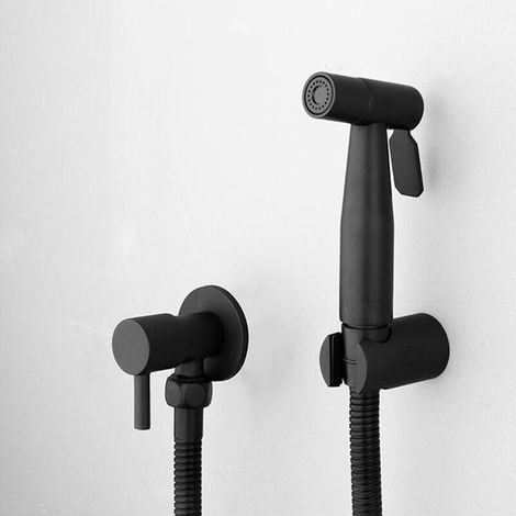 Set di spruzzatori per bidet portatile nero, rubinetto per WC, valvola Shattaf per bagno freddo in acciaio inossidabile (1/5)