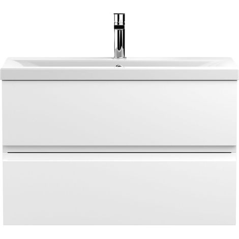 Mavesyn Contemporary 2 Drawer Wall Hung Vanity Unit with Mid-Edge Basin, Satin White, 800mm