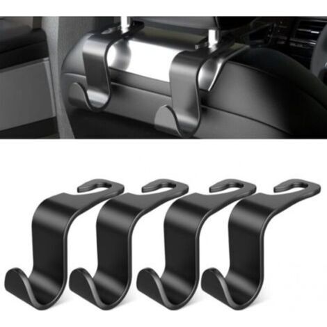 Set of 4 Car Seat Back Hooks - Car Accessories for Interior - Black Plastic - Suitable for Handbags, Shopping Bags, Clothes, Portable Toolbox (1/5)