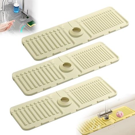 Alfombrilla para grifo de cocina, Protector para grifo de cocina, Alfombrilla de silicona para desagüe, Lavabo de piedra de secado rápido (beige) (1/4)